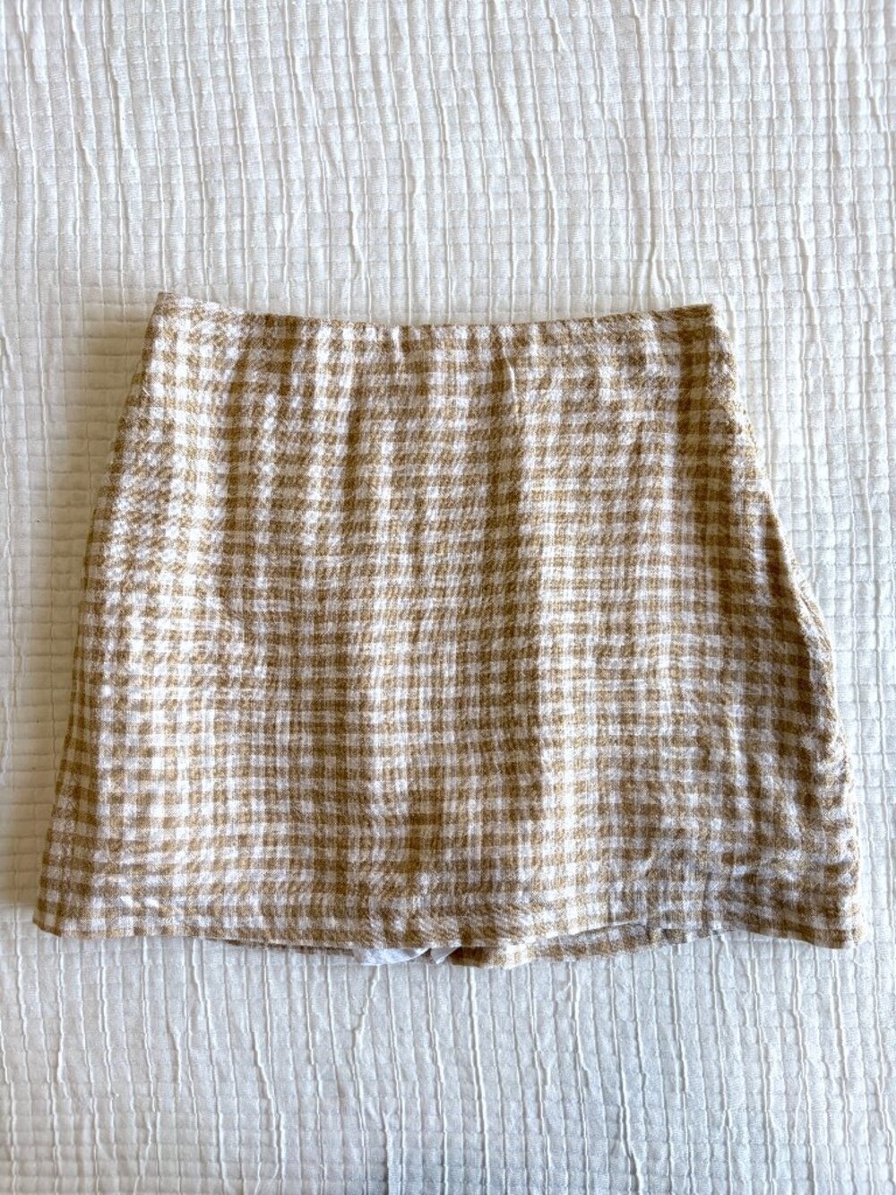 Abercrombie Fitch Skirt Womens XS Tan Check Linen High Rise Scarlett Mini Skort